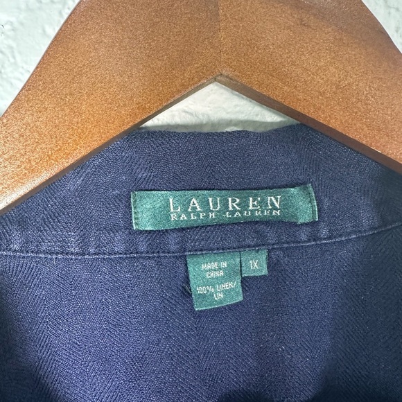 Lauren Ralph Lauren Linen Blue Button Up Women's Size 1X - Picture 2 of 5